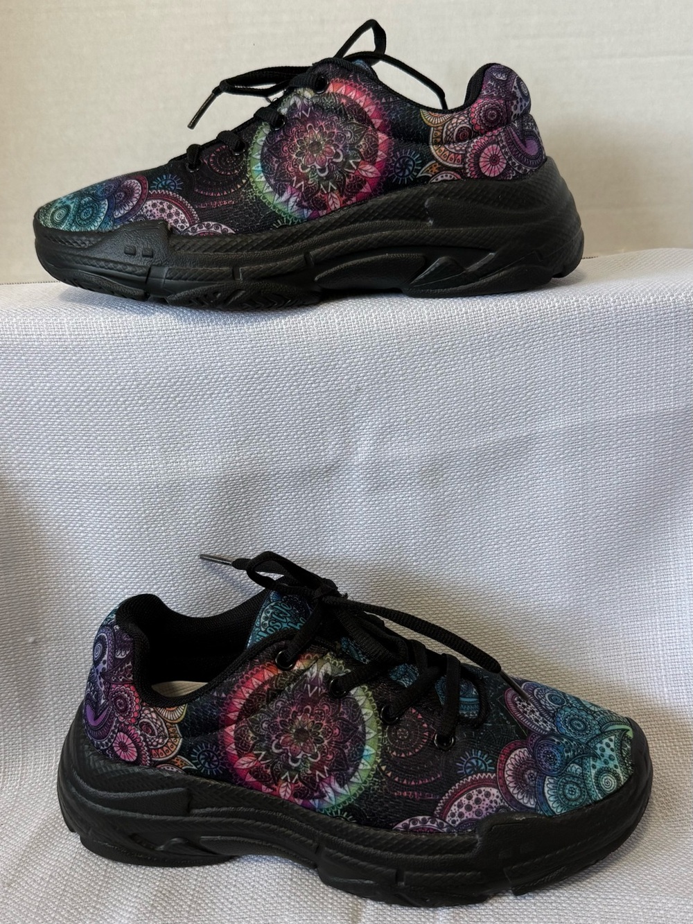 Women's Black Sneakers with Colorful Mandala Print